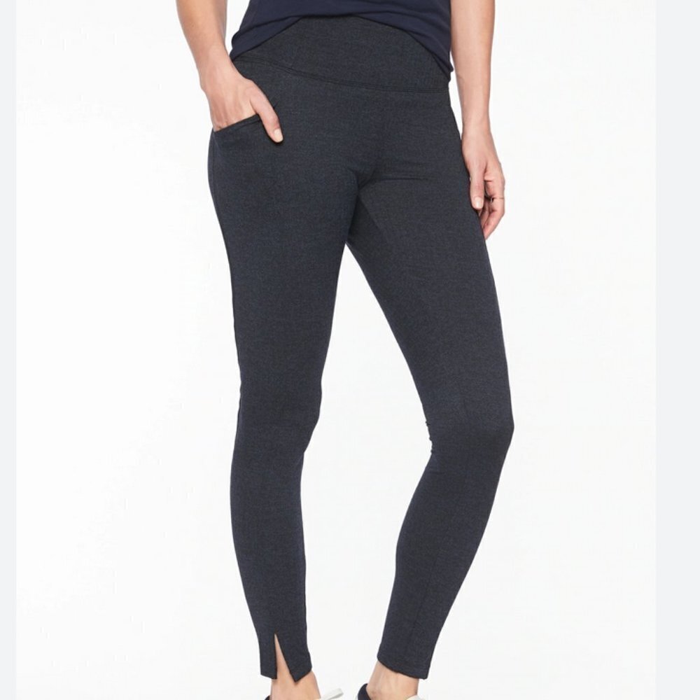 Athleta‎ Herringbone Mercer Tight Leggings Travel Pants Split Ankle Hem Pockets